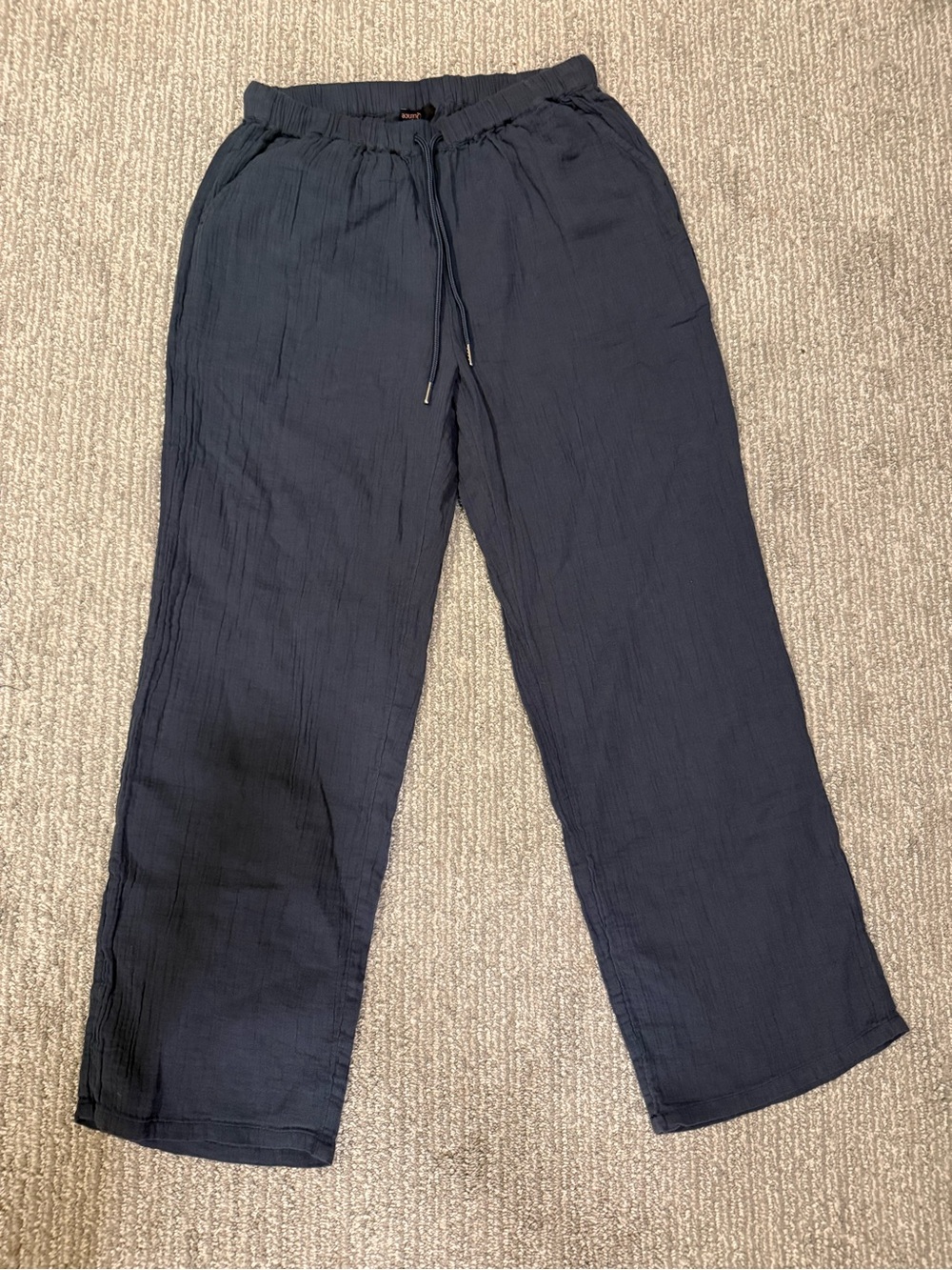 Quince Organic Cotton Gauze Straight Leg Pants S Indigo Blue NWT Drawstring